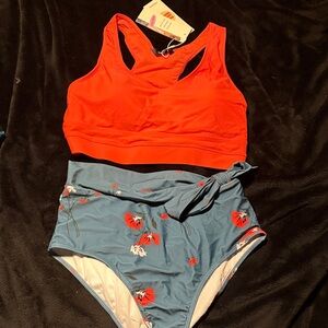 Orange and Blue Floral Women's Swim Set